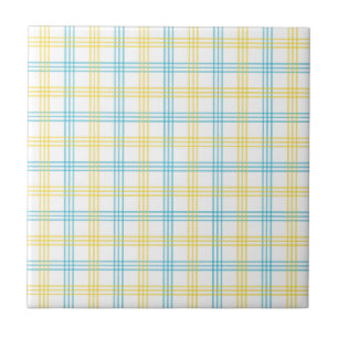 Pastel geruite blauwe gele accent keramische tegel tegeltje