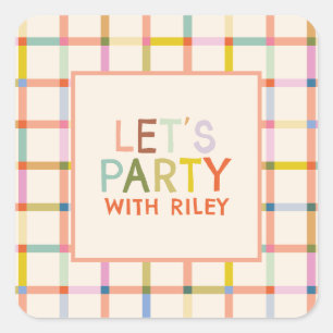 Pastel geruite gepersonaliseerde verjaardag Cute f Vierkante Sticker