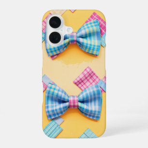 Pastel geruite lief strikje iPhone 16 hoesje