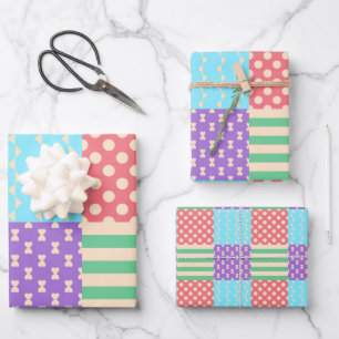 Pastel geruite streep lint stip geometrisch inpakpapier vel