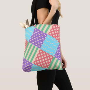Pastel Geruite Streep Strik Geblokte Geometrisch Draagtas