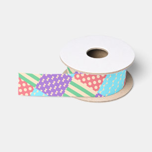 Pastel Geruite Streep Strik Geblokte Geometrisch Lint