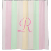 Pastel Gestreept Douchegordijn Bord Roze Monogram (Voorkant)