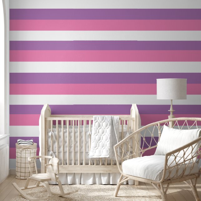 Pastel Gestreept Patroon Horizontaal Roze Paarse Behang (Kinderen)