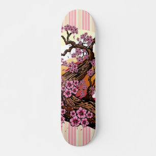 Pastel Gestreepte Kersenbloesem Zonsondergang Japa Skateboard