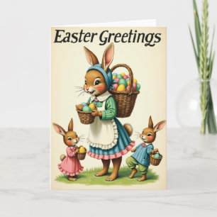 Pastel Gestreepte Konijnenfamiliekaart Kaart