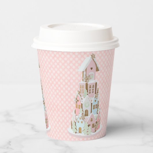 Pastel Gingerbrood Castle Sugar Cake Papieren Bekers (Links)