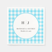 Pastel Gingham Bruiloft Servetten Blauw (Voorkant)