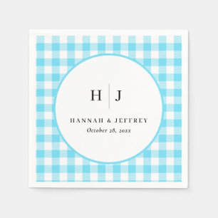 Pastel Gingham Bruiloft Servetten Blauw