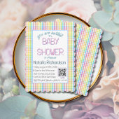 Pastel Gingham Rainbow Baby Shower Kaart