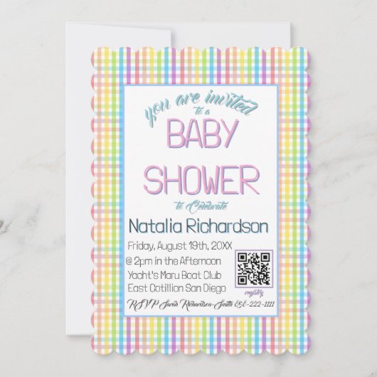 Pastel Gingham Rainbow Baby Shower Kaart (Voorkant)