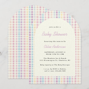 Pastel Gingham Rainbow Colors Baby shower Kaart
