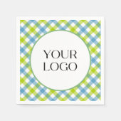 Pastel Gingham servetten Uw logo hier Blauwe Groen (Voorkant)