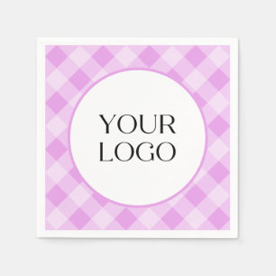 Pastel Gingham servetten Uw logo hier Paars