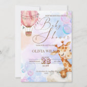 Pastel Giraffe Baby Shower Invitation with QR Code (Devant)