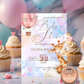 Pastel Giraffe Baby Shower Invitation with QR Code