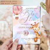 Pastel Giraffe Babyshower Uitnodiging met QR Code