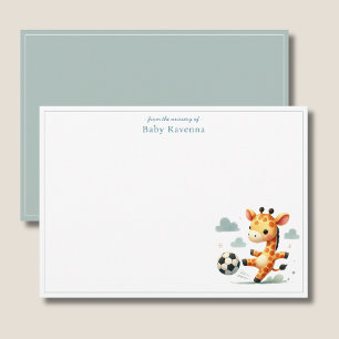Pastel Giraffe Meisje Speelt Voetbal Bedankt Notitiekaartje