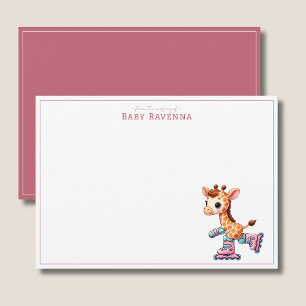 Pastel Giraffe op Rollerskates Meisje Dank je wel Notitiekaartje