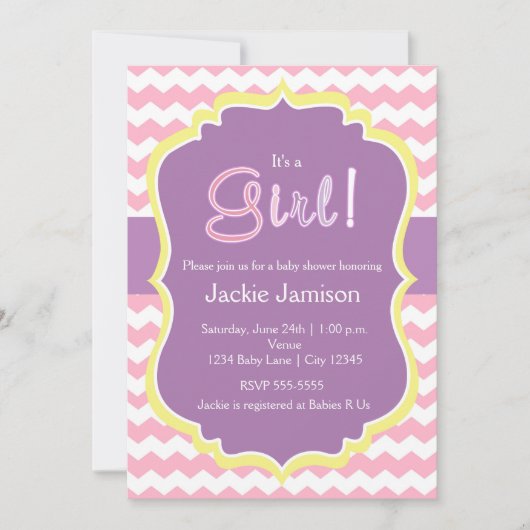 Pastel Girls Spring Chevron Baby shower Invitation (Devant)