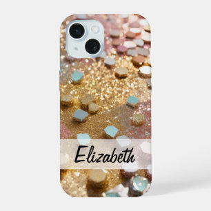 Pastel Girly Glitter roze, blauw, goud, zilver iPhone 15 Hoesje