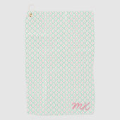 Pastel Girly Groen & Roze Patroon met Initialen Golfhanddoek (Voorkant)