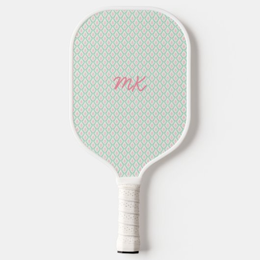 Pastel Girly Groen & Roze Patroon met Initialen Pickleball Paddle (Achterkant)