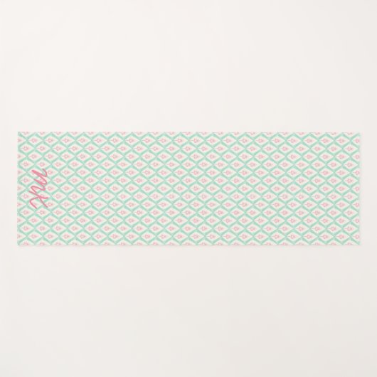 Pastel Girly Groen & Roze Patroon met Initialen Yogamat (Voorkant (horizontaal))