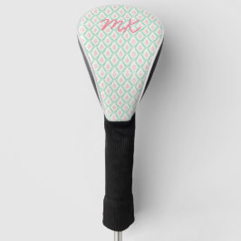 Pastel Girly Roze & Groen Patroon met Initialen Golfheadcover