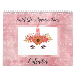 Pastel Glam Unicorn Faces Fun Modern 2021 Agenda Kalender