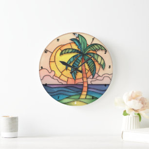 Pastel Glas in lood Tropical Sunset Grote Klok