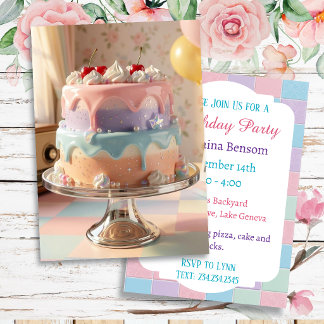Pastel Glass Birthday Cake with Cherries   Kaart