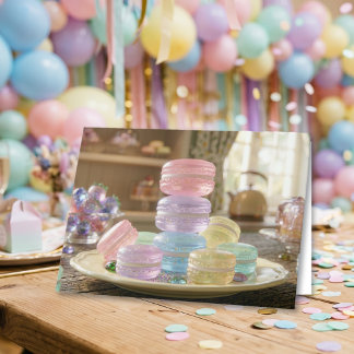 Pastel Glass Macaron Cookies | Happy Birthday Kaart