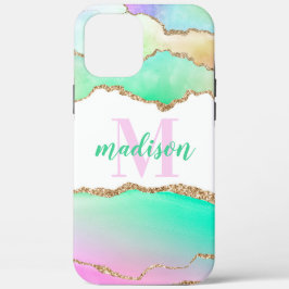 Pastel Glitter Agate Monogrammed iPhone 12 Pro Max Hoesje