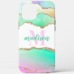 Pastel Glitter Agate Monogrammed iPhone 12 Pro Max Hoesje