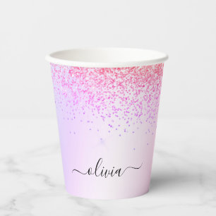 Pastel Glitter en Sparkle Monogram Papieren kopjes Papieren Bekers