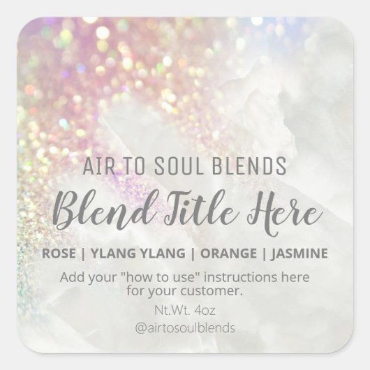 Pastel Glitter Essential Oil Blend Labels (Voorkant)
