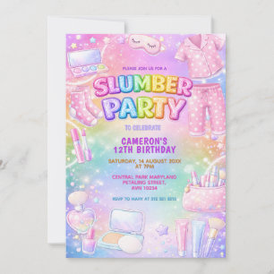 Pastel Glitter Girls Slaapfeest Verjaardag Kaart