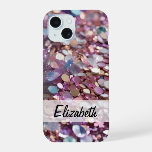 Pastel Glitter in Paarse, Blauwe, Roze & Zilver iPhone 15 Hoesje