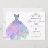 Pastel Glitter Mermaid Unicorn Rainbow Quinceañera Kaart (Voorkant)