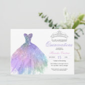 Pastel Glitter Mermaid Unicorn Rainbow Quinceañera Kaart (Staand voorkant)