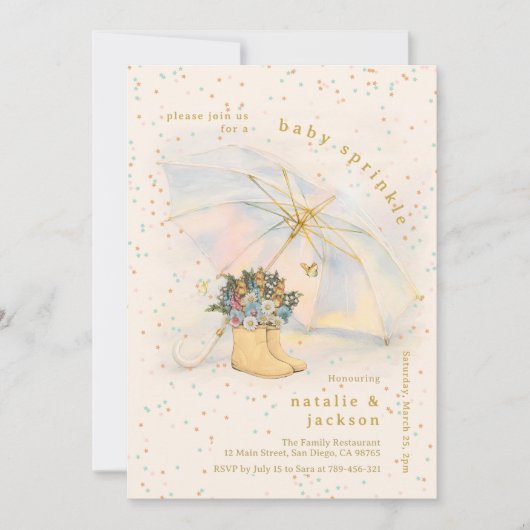 Pastel Glitter Paraplu Floral Boots Baby Sprinkle Kaart (Voorkant)