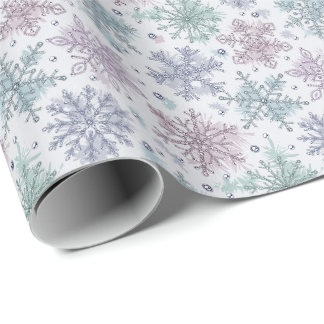 Pastel Glitter Sneeuwvlokken Patroon Cadeaupapier