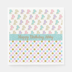 Pastel Glitter Unicorns Polka Dots Party Napkins Servet