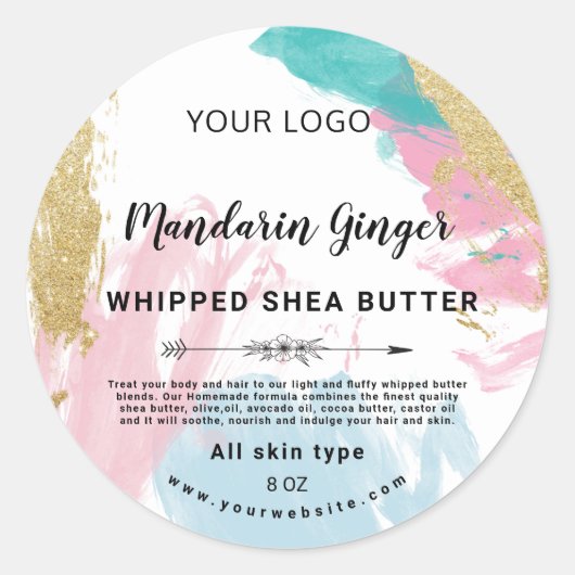 Pastel glitter water kleur shea boter label (Voorkant)