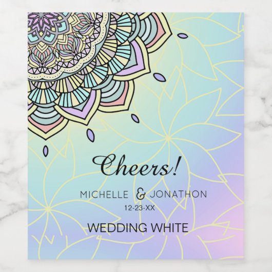 Pastel Glow Mandala ID359 Wijn Etiket (Enkel label)