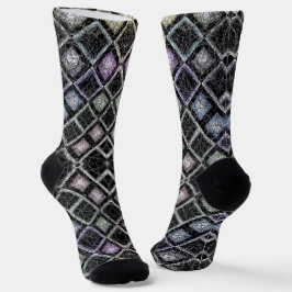 Pastel Glow Mozaïek Mandala met Zilveren Rooster Sokken