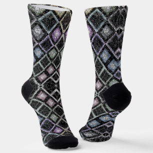 Pastel Glow Mozaïek Mandala met Zilveren Rooster Sokken