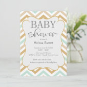 Pastel Gold en Green Zig Zag Baby Invitation (Staand voorkant)