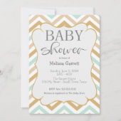 Pastel Gold et Green Zig Zag Baby Invitation (Devant)